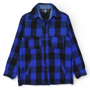 Vintage Swanndri Ltd Blue and Black Wool Plaid Hunting Jacket Jac Shirt S Cabin